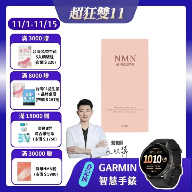 【營養師輕食】NMN酵母賦活膠囊升級版 (一瓶30顆 600% 狂飆升級 白藜蘆醇添加)
