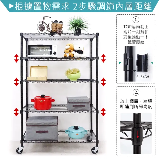 【yo-life】100%台灣製 五層置物架-贈工業輪-銀/黑任選(91x36x120cm)