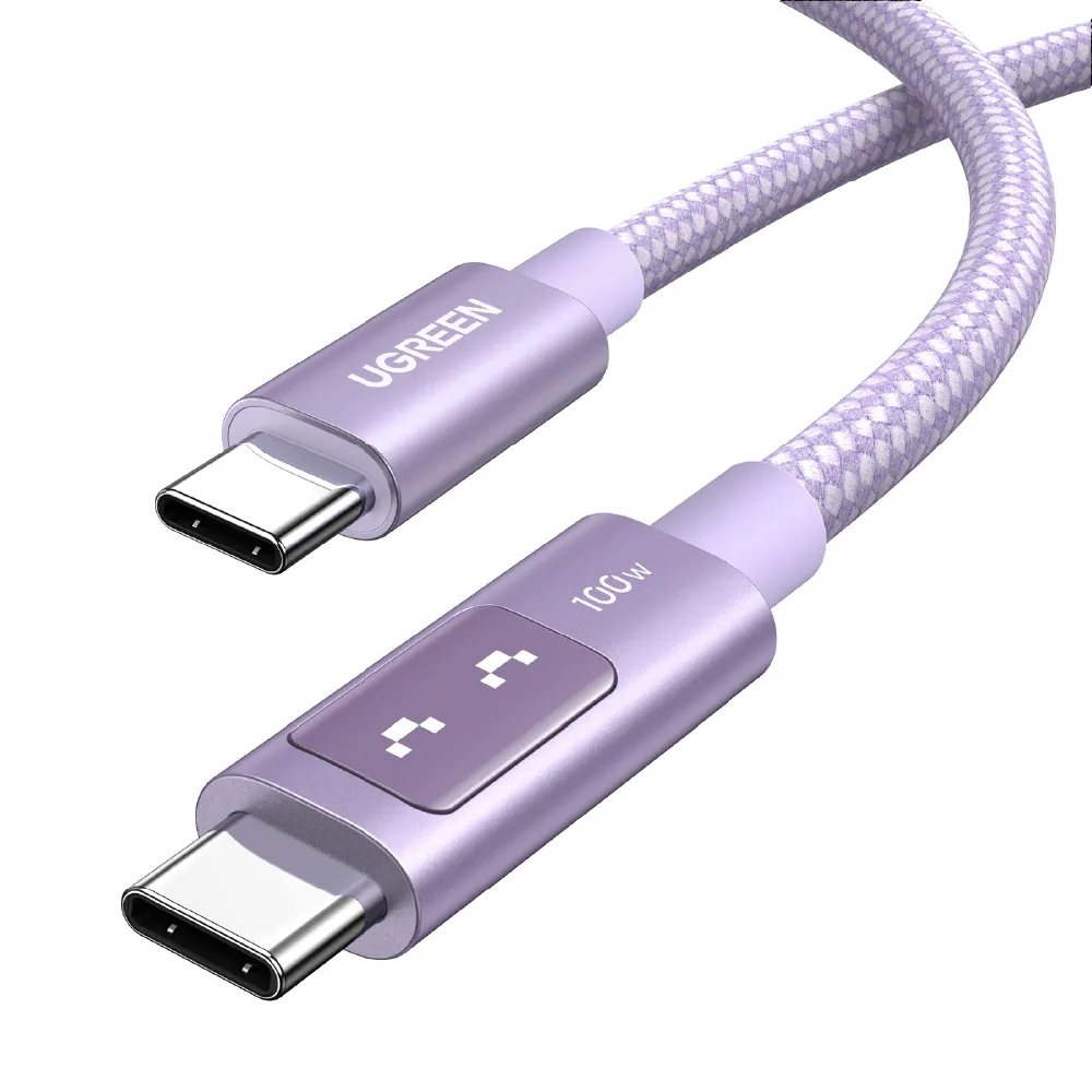 【綠聯】綠聯 小機器人 100W 雙USB-C  粉紫色 充電線/傳輸線 2公尺(UGREEN/PD快充/Type-C/編織線/C-C/2M)