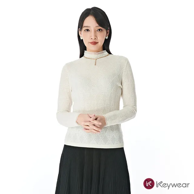 【KeyWear 奇威名品】緹花織紋羊絨針織毛衣(共3色)