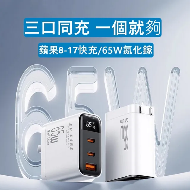 【EU CARE 歐台絲路】一顆抵所有！65W GaN 氮化鎵三孔快充頭｜筆電/手機同時全速充電 輕巧隨行