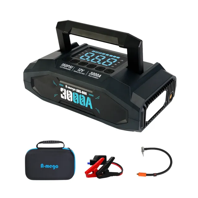 【A－mego】AHS-808｜「官方旗艦店」賽道黑曜版 20000mAh 4in1 旗艦級 25mm大氣缸極速打氣機・強悍救車電霸