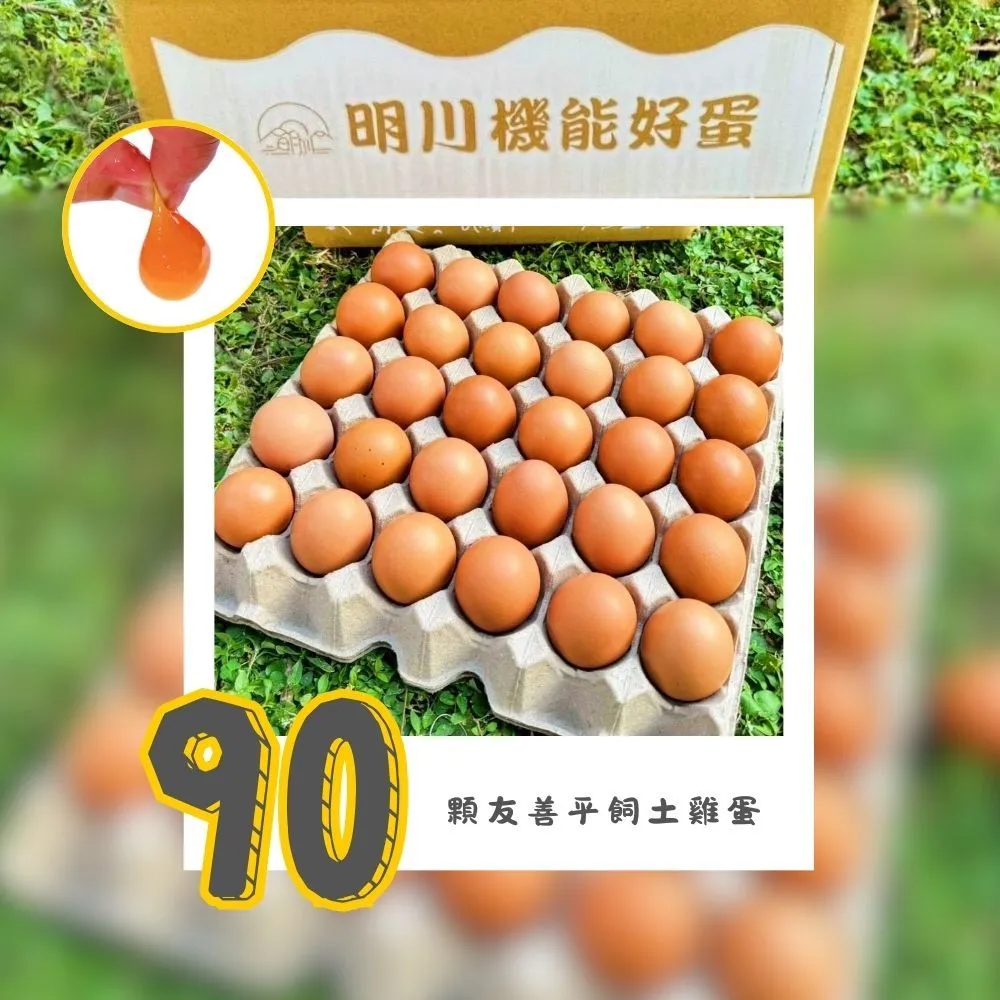 【明川蛋品】靈芝葉黃素紅仁土雞蛋×90顆_30顆/盤_新鮮直送(友善平飼*非籠養*靈芝三萜&金盞花葉黃素機能蛋)