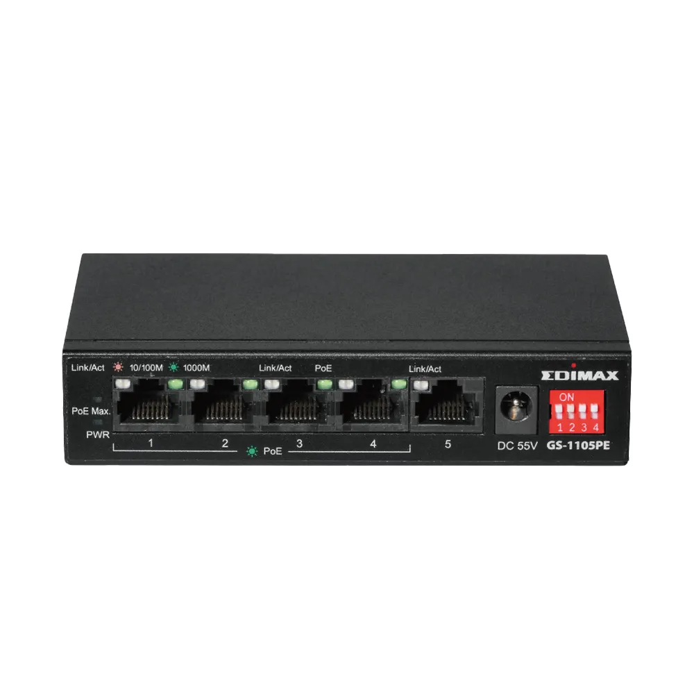 【EDIMAX 訊舟】昌運監視器 GS-1105PE(MIT) 長距離 5埠 Gigabit PoE+網路交換器
