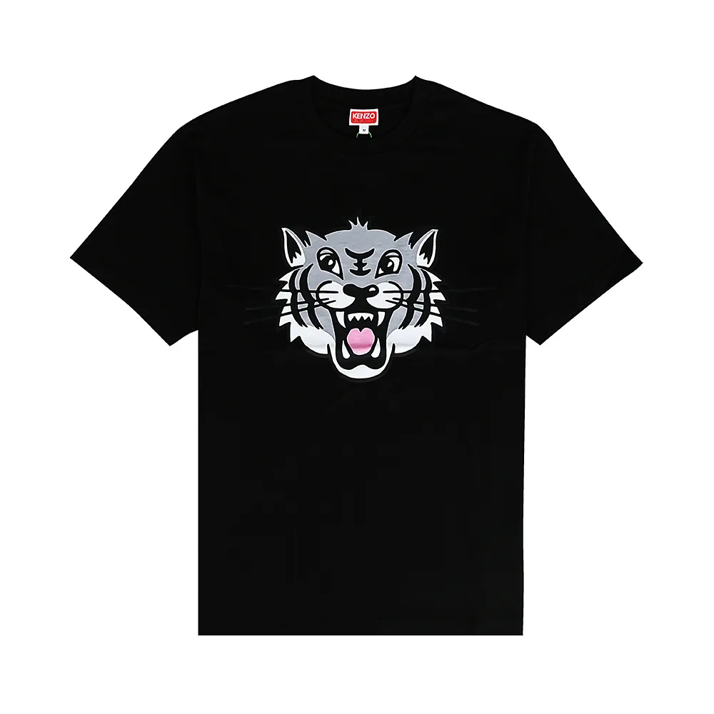 【KENZO】KENZO HAPPY TIGER大虎頭圖案LOGO棉質短袖T恤(男款/黑)