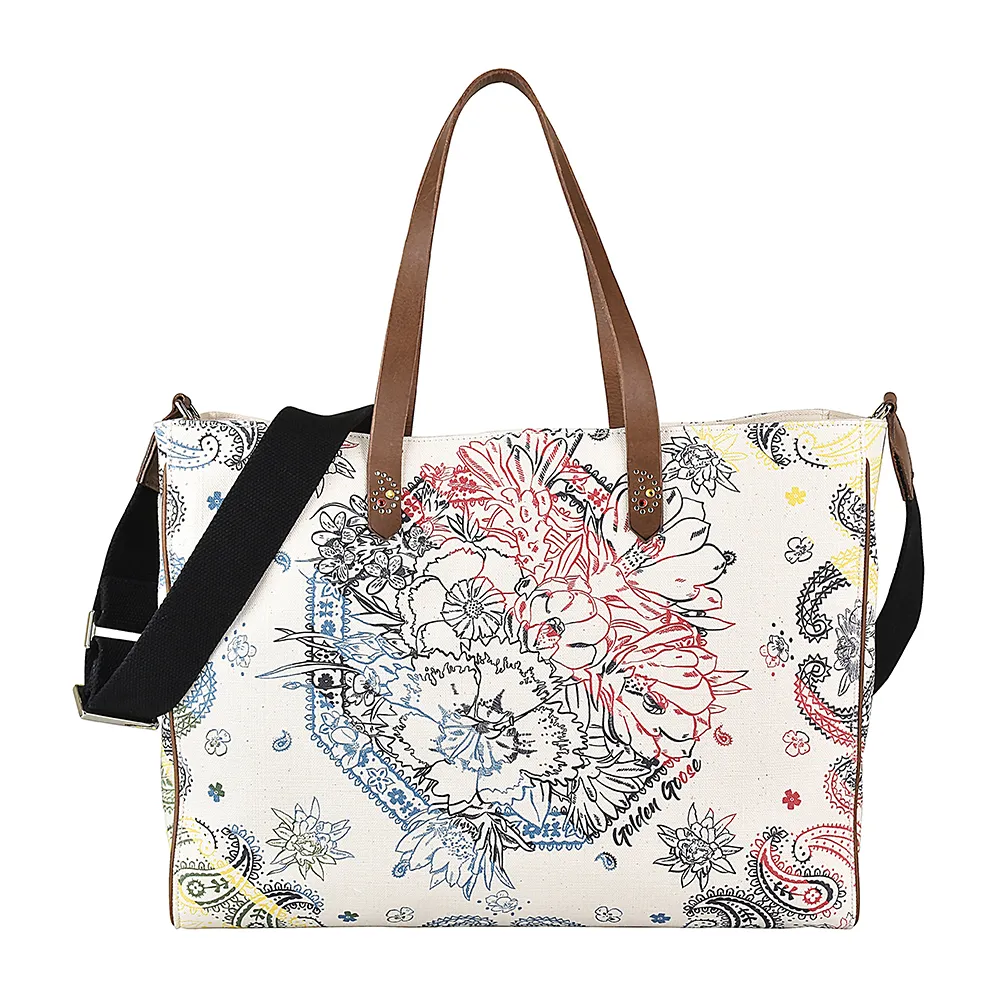 【GOLDEN GOOSE】GOLDEN GOOSE California字母LOGO花朵印花設計帆布肩背斜背包托特包(多色)
