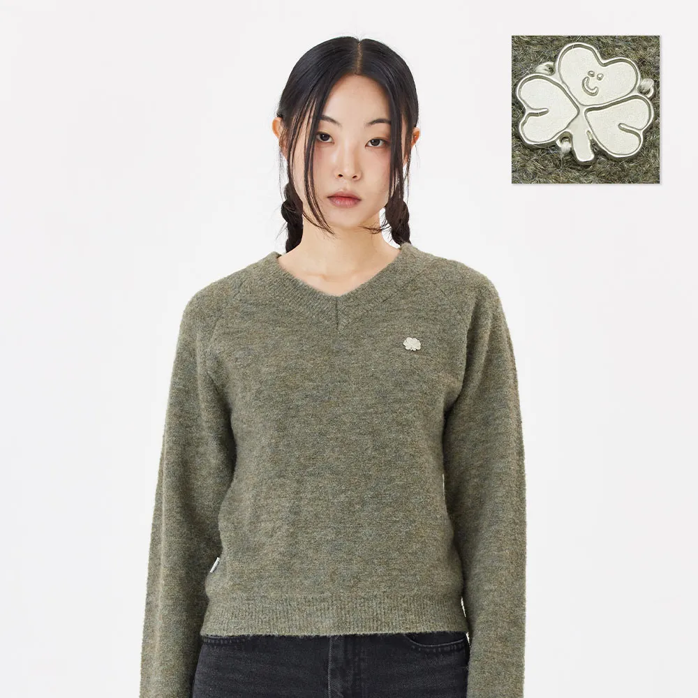【Mark Gonzales】女裝 CLUV V領毛圈 針織衫 - 綠色