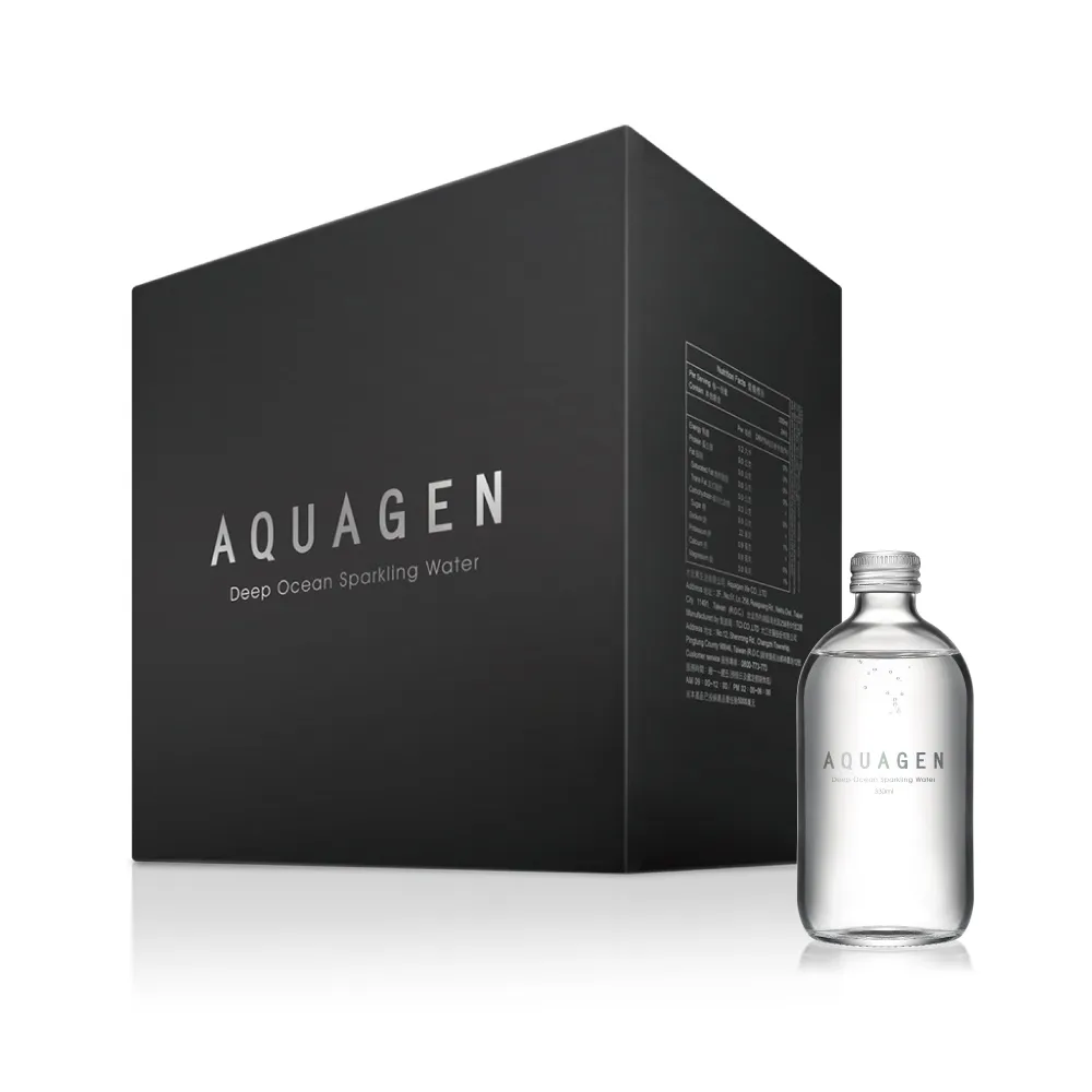【AQUAGEN】無糖零熱量 海洋深層氣泡水/氣泡飲 330mlx24入/箱購(補充礦物質/香檳口感/質感黑箱)