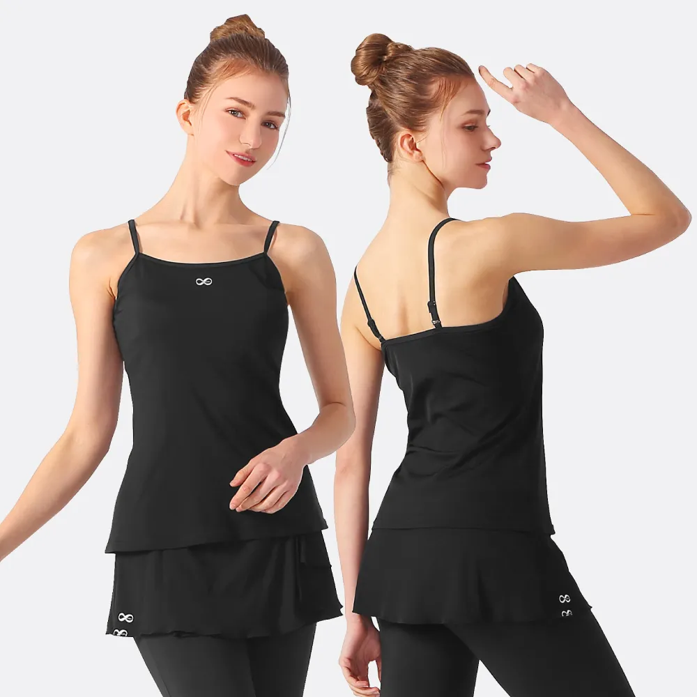 【Own Yoga】吸濕排汗涼感 女固定式Bra罩杯細肩帶背心上衣(透氣/抗菌除臭/抗UV紫外線/居家休閒/運動)