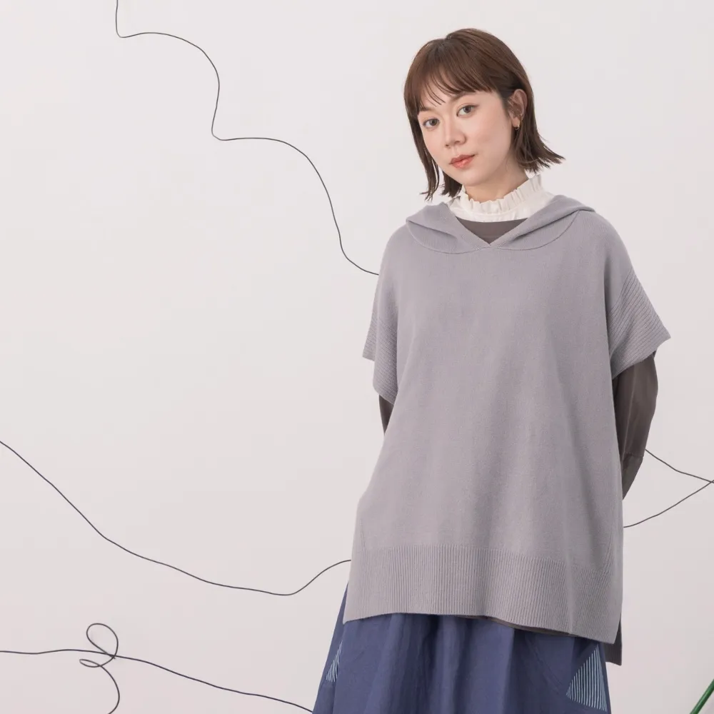 【MOSS CLUB】休閒連帽斗蓬針織上衣(杏 駝 灰/魅力商品)