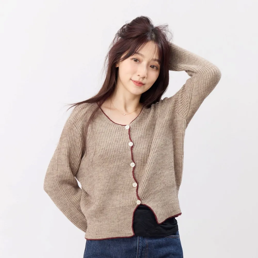 【so that’s me 好我】Cathy手勾邊圓領針織開襟衫外套(摩卡棕)
