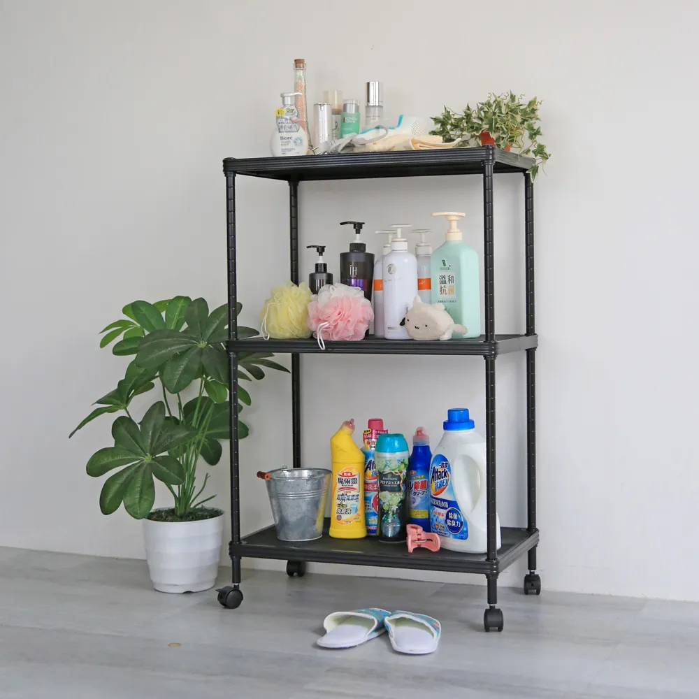 【居家cheaper】鬃耀黑 高荷重 35X60X94CM菱形網三層推車(整組荷重450公斤 不含輪)