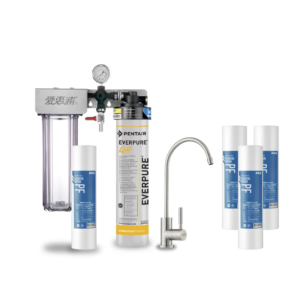 【EVERPURE 愛惠浦】櫥下型 PURVIVE Duo-4H2兩道式生飲淨水器(升級不鏽鋼龍頭/前置PP)