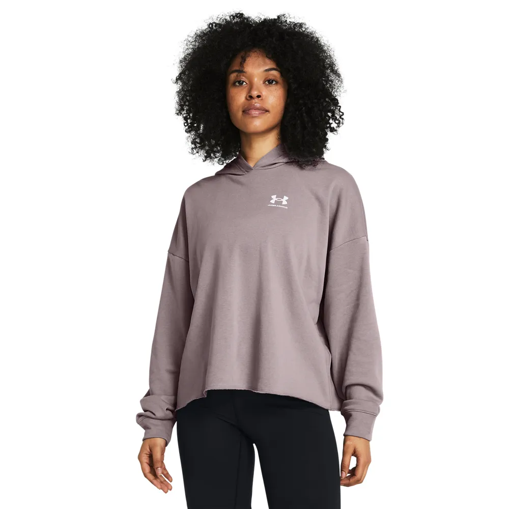 【UNDER ARMOUR】UA 女 Rival Terry OS 長袖帽T_1382736-015(灰藕色)