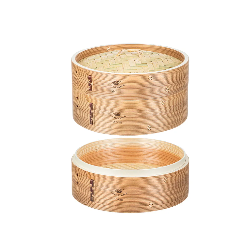 【SHIMOYAMA 霜山】圓形竹製蒸籠組-2籠1蓋-27cm(加深蒸籠/家用蒸籠/竹蒸籠 交換禮物)