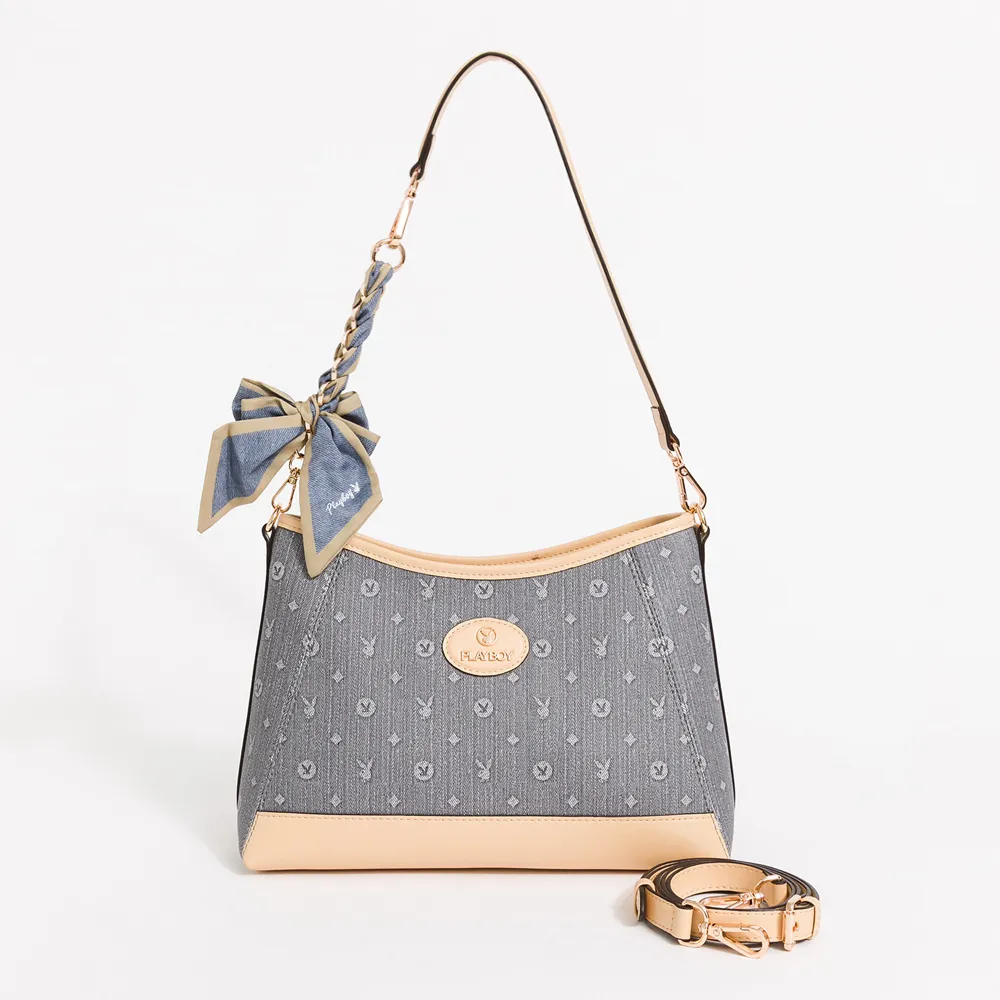 【PLAYBOY】肩背包附長短背帶  Misty Blue Whisper系列 - 藍色