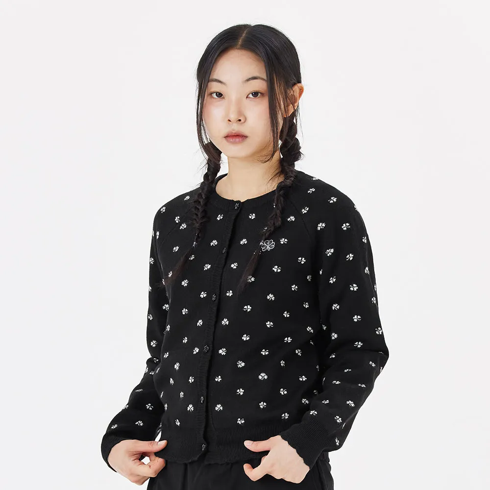【Mark Gonzales】女裝 CLUV 圓領滿版緹花針織外套-黑色