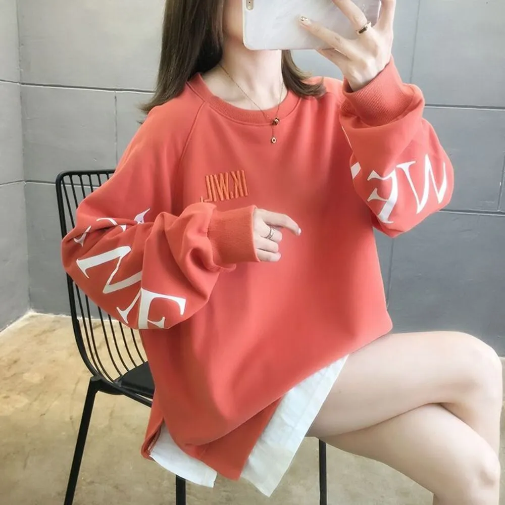 【AKARA】中大尺碼 女裝 秋冬 韓系街拍款寬鬆穿搭假兩件長袖上衣 M-3XL