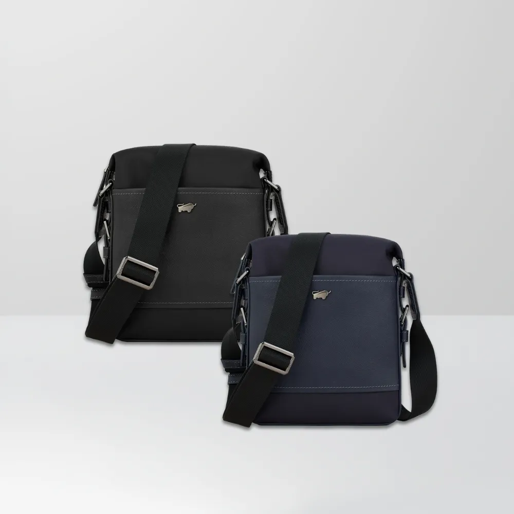 【BRAUN BUFFEL 德國小金牛】尼爾-C 直式斜背包-黑色/深藍色(BF574-17-BK/DB) 男包送禮推薦