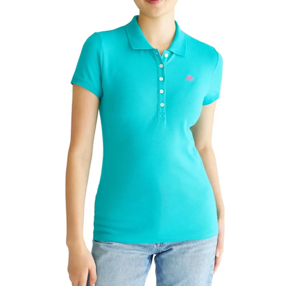 【Aeropostale】2025女時尚字母標誌水藍色短袖POLO-網