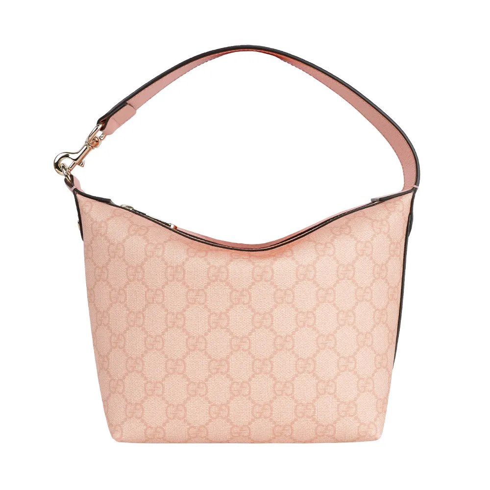 【GUCCI 古馳】Ophidia GG 塗層帆布迷你肩背包/手提包(灰粉色)