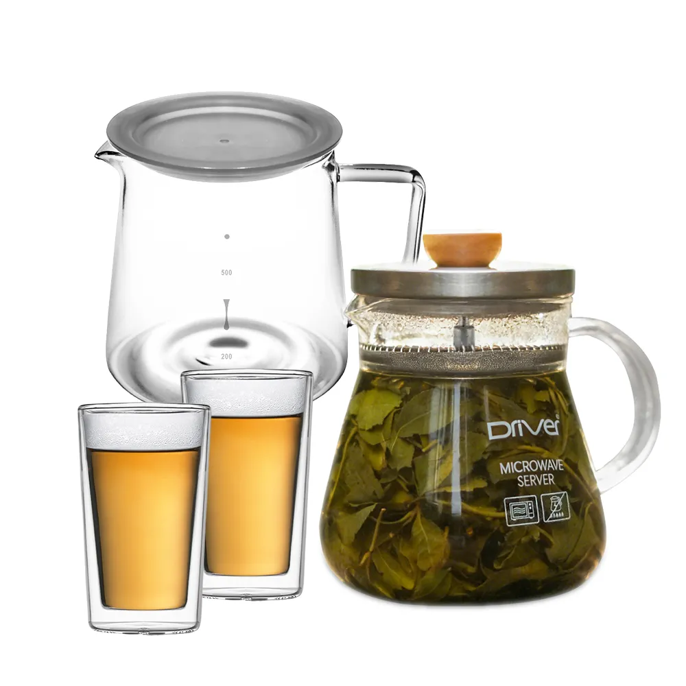 【Driver】圓滿福氣兩用泡茶壺組(泡茶壺 茶具 茶器 茶杯 玻璃壺 雙層玻璃杯 茶壺茶杯組 送禮推薦)