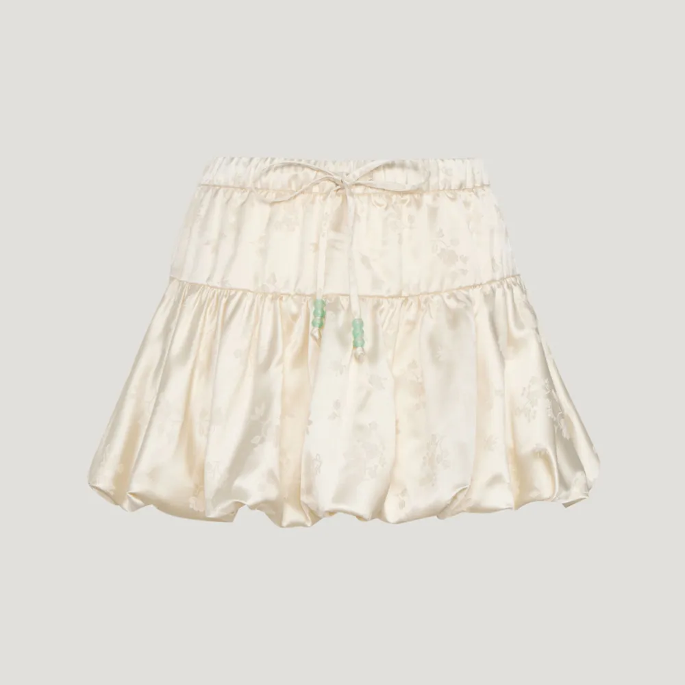 【adidas 愛迪達】Bubble Skirt 女 短裙 泡泡裙 米 奶油白 亞版 垂墜感(KY5749)
