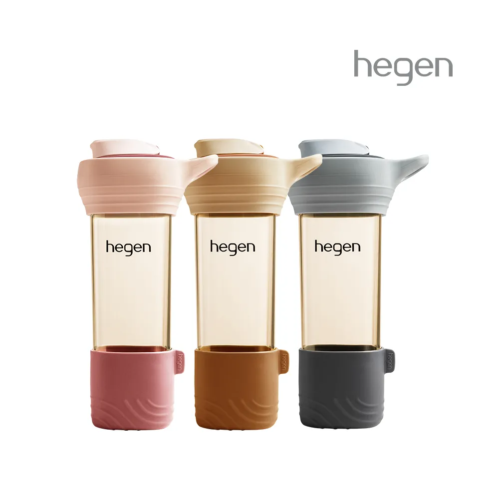 【hegen】總代理｜Lifestyle_PPSU 隨行輕量水瓶 450ml-附矽膠提把和防滑套(巴黎灰/柔褐楓)