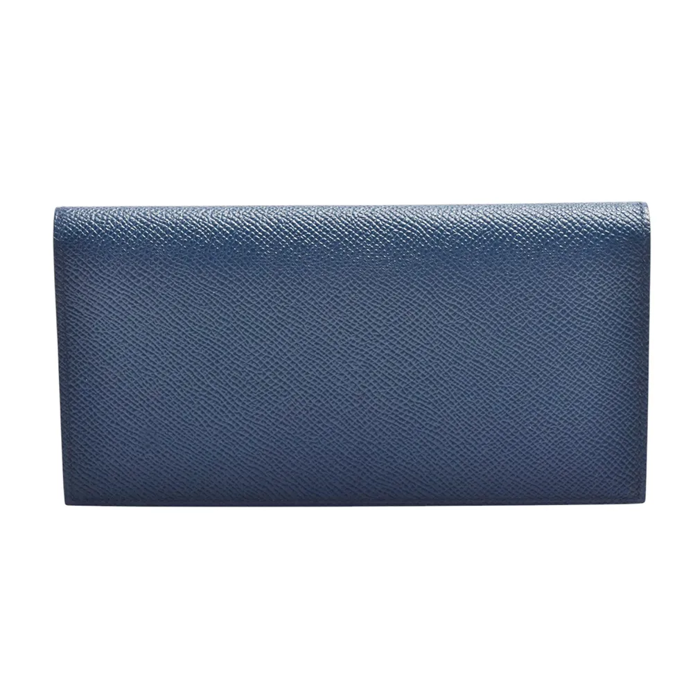 【Hermes 愛馬仕】經典MC2 Fleming系列Epsom小牛皮對摺長夾(藍色/勃根地紅H044095CA-BLUE-CLARET)