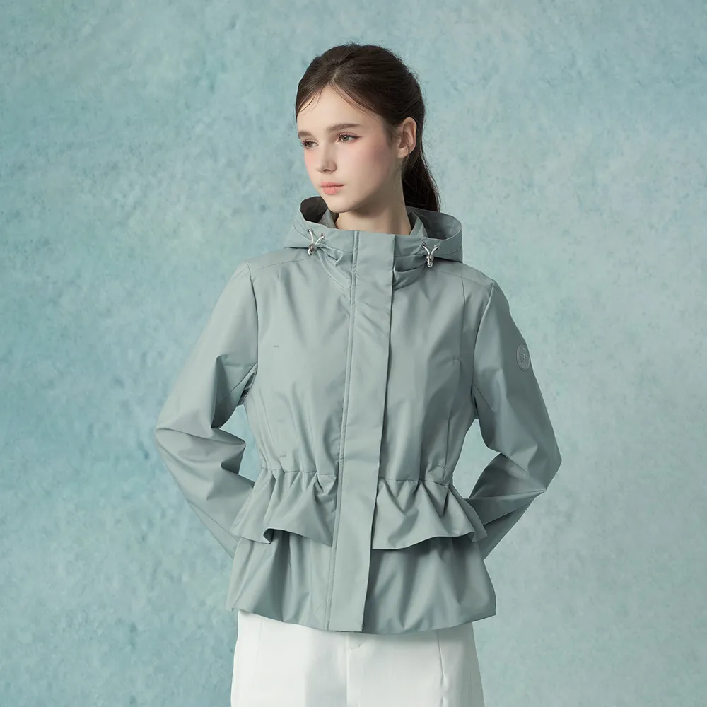 【ELLE ACTIVE】女款 防風防潑水荷葉層次連帽外套-綠色(EA25A1W6105-45)