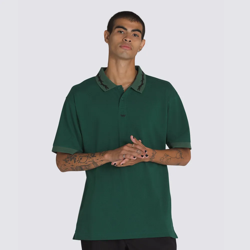 【VANS】官方旗艦 Skate Mesh 綠色短袖POLO衫