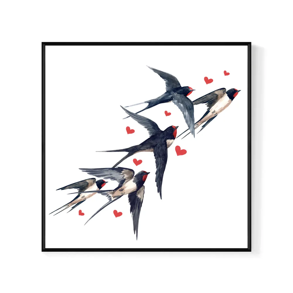 【菠蘿選畫所】幸福起飛-40x40cm(可愛情人節插畫/燕子圖案掛畫/浪漫溫馨情人節禮物)