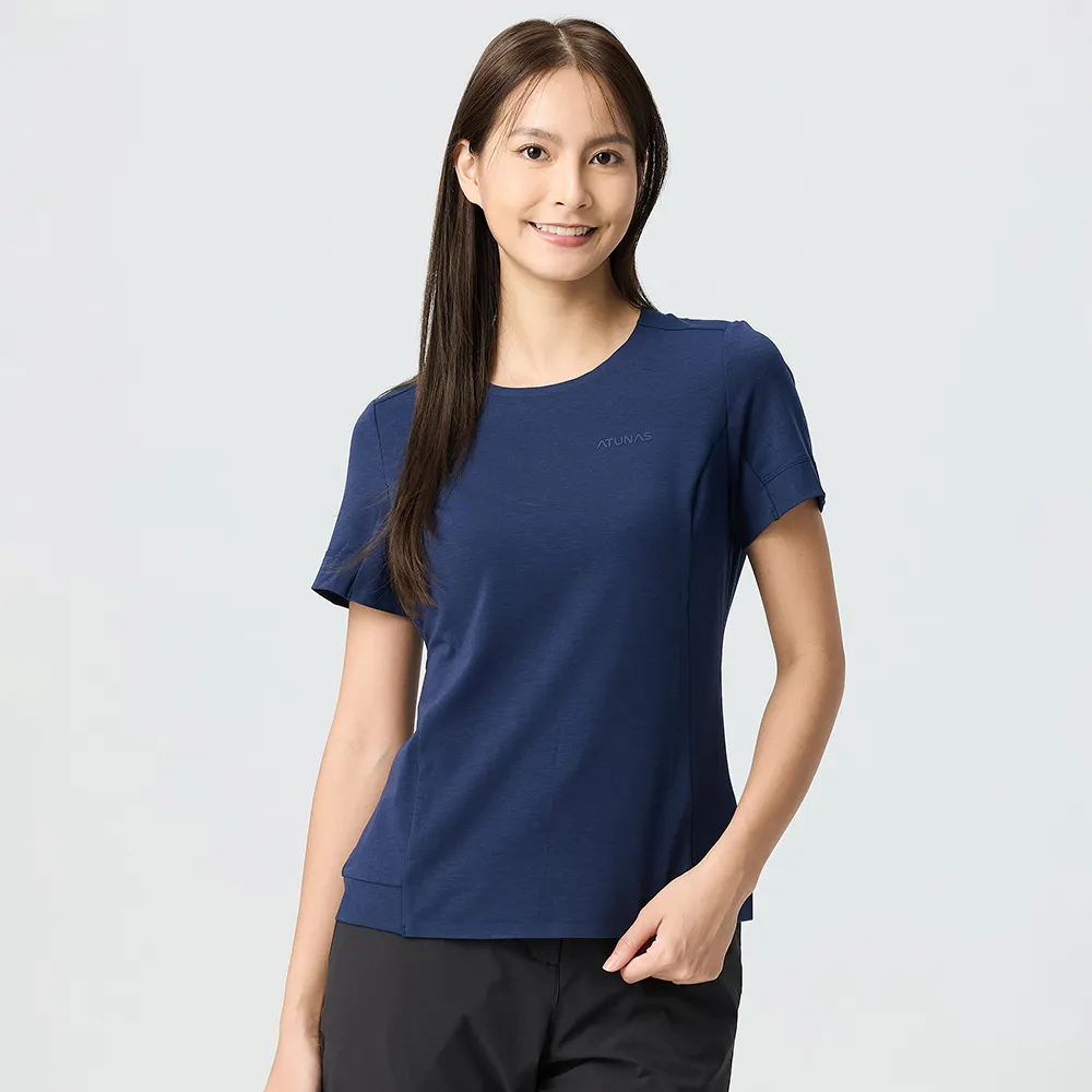 【ATUNAS 歐都納】女款POLARTEC DELTA涼感短袖T恤(A1TS2503W藏青/吸濕排汗/抗UV防曬/透氣快乾/戶外登山)