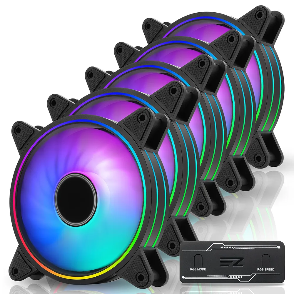 【EZDIY-FAB】黑色月光型風扇 ARGB PWM風扇附風扇集線器 智慧溫控靜音 散熱風扇-5顆(電腦散熱風扇)