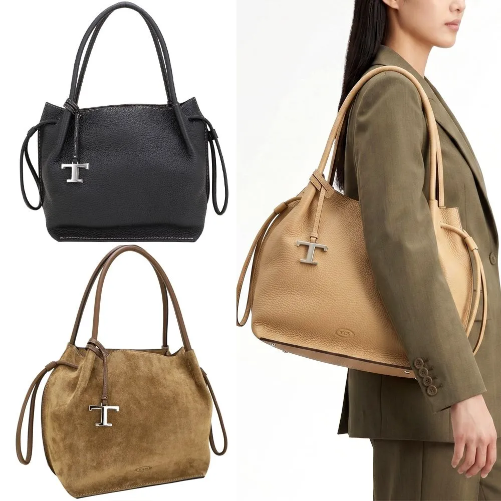 【TOD’S】TODS 中型 T字荔紋牛皮 肩背抽繩水桶包 托特包-多款可選(義大利手工皮革)