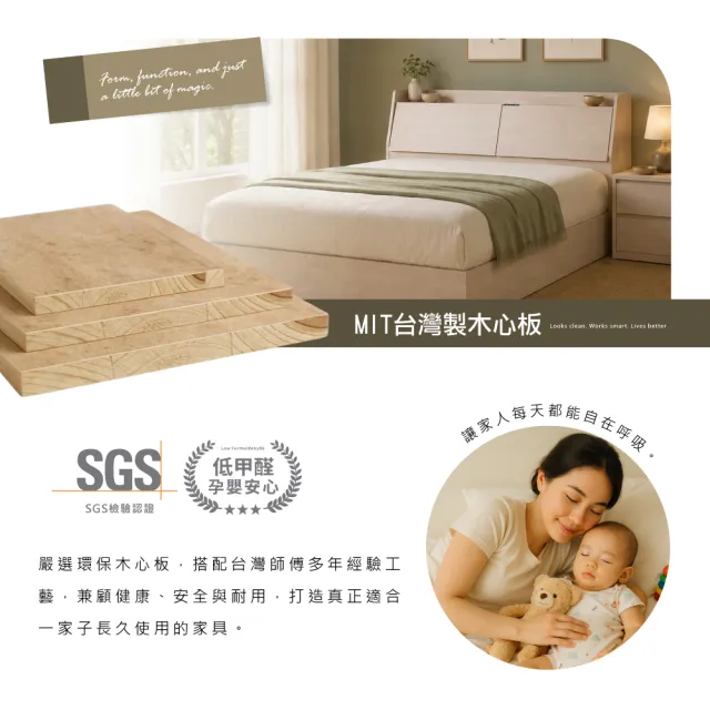 【A FACTORY 傢俱工場】吉米 MIT木心板 充電收納床頭箱 - 雙大6尺