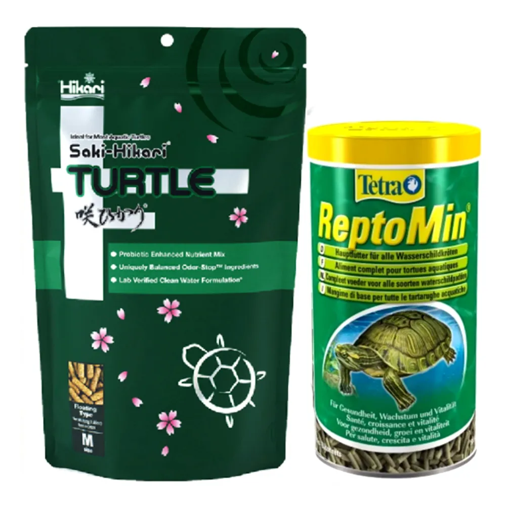 【HIKARI 高夠力】善玉菌烏龜飼料 M顆粒200g+Tetra德彩兩棲烏龜飼料1L 守護腸胃(適用於各種澤龜水龜烏龜)