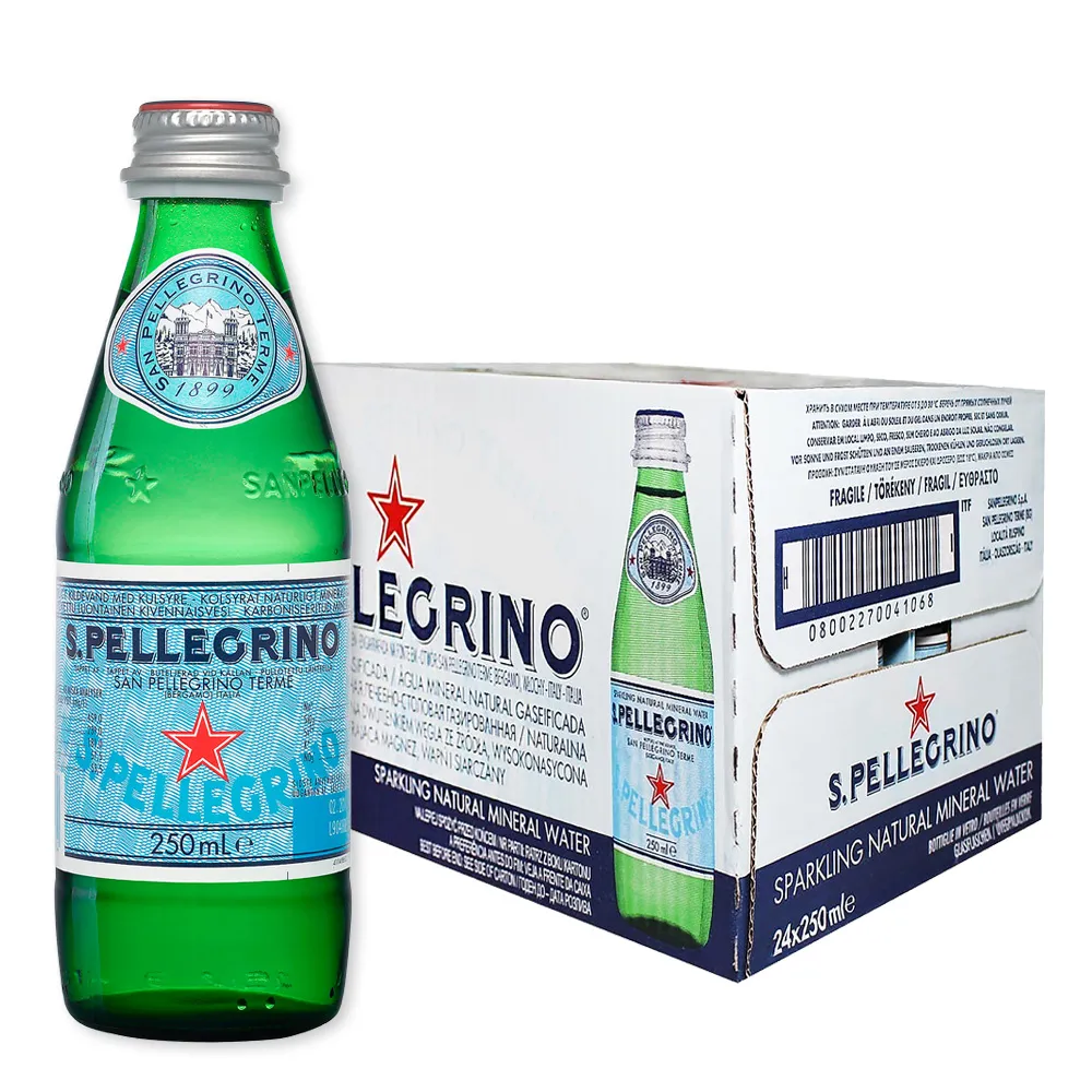 【S.Pellegrino 聖沛黎洛】天然氣泡礦泉水玻璃瓶裝250mlx24入/箱