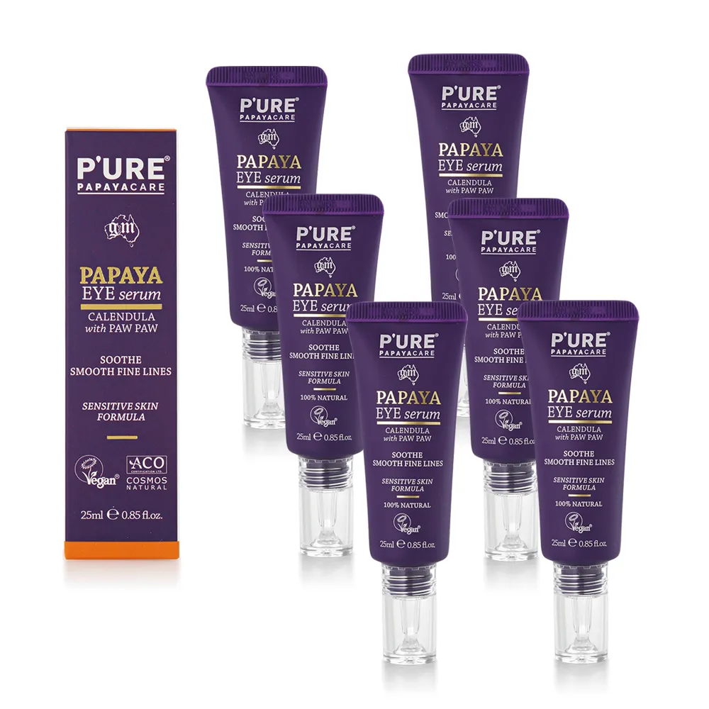 【Pure Papayacare】木瓜眼精華含玻尿酸金盞花(6入組 25ml/瓶-專業級)