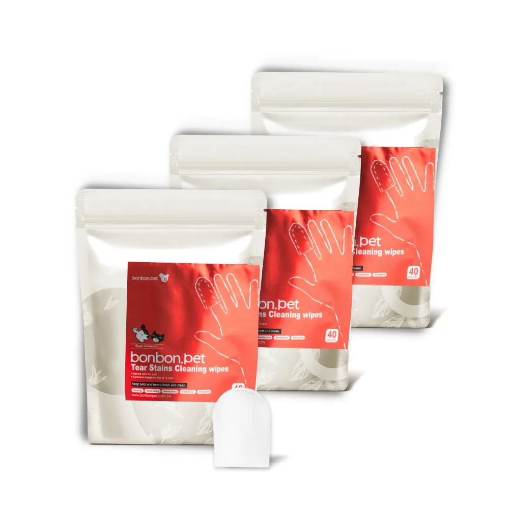【bonbonpet 蹦蹦跳】植萃 淚痕指套40入/包 x 3包(淚痕溝清潔/眼周除臭/耳朵清潔/貓狗共用/效期如規格處)