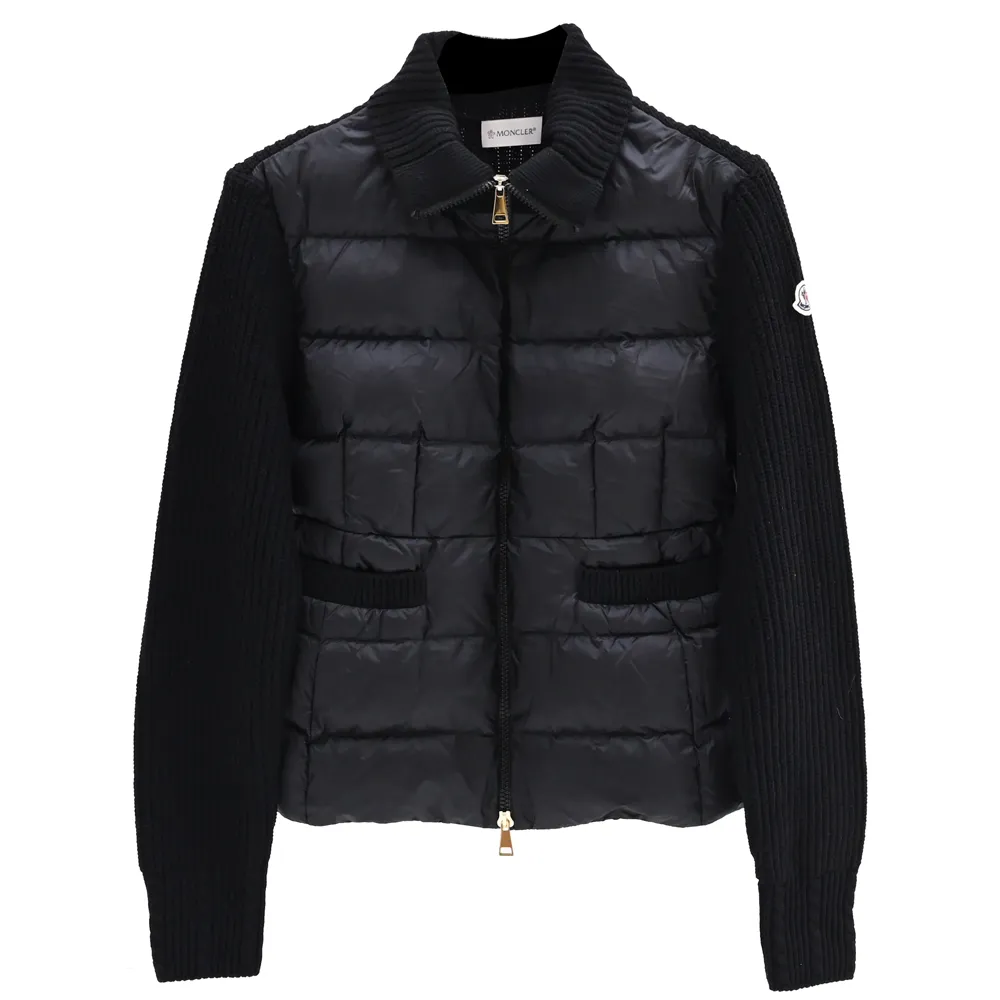 【MONCLER】簡約品牌LOGO雙向拉鍊加襯羊毛羽絨背心開襟衫外套(黑)