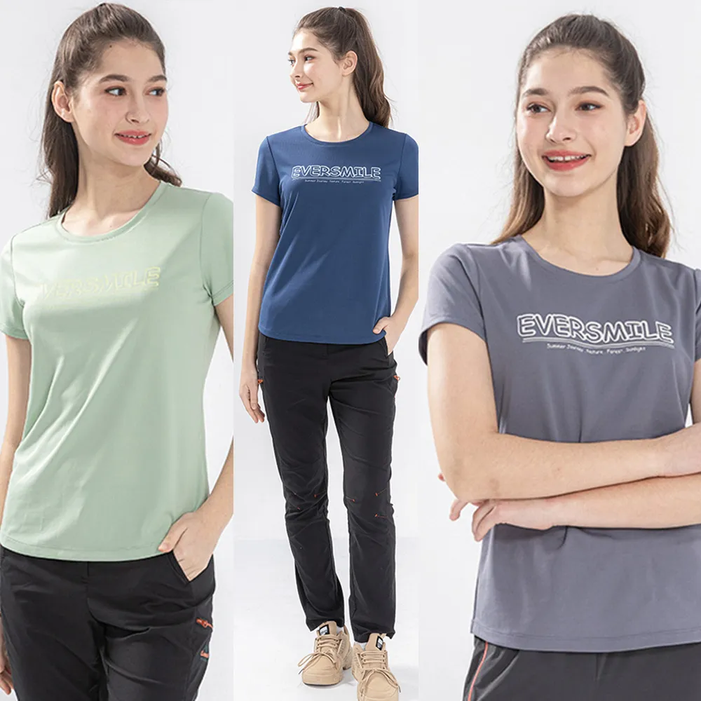 【EverSmile 幸福台灣】女吸排舒適字母印花圓T(吸濕排汗、速乾不黏、彈性、機能衣)