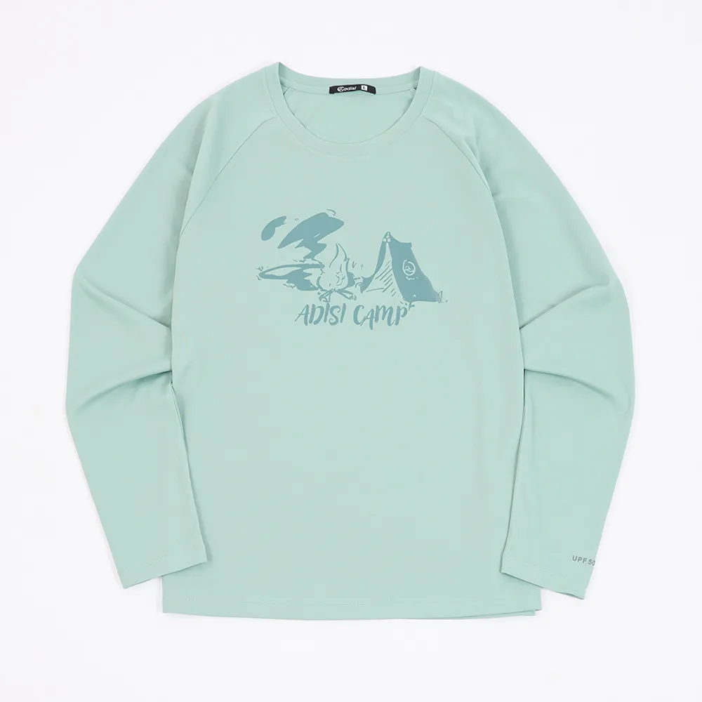 【ADISI】男UPF50+防曬抑菌圓領圖騰長袖排汗衣AL2611011 溫莎綠 S-2XL｜抗UV 吸濕排汗 防臭 彈性 上衣