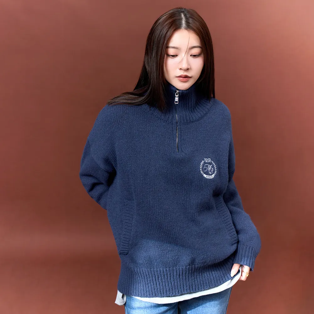【MAJOR MADE】時髦半拉鍊刺繡針織上衣(針織衣/刺繡/長袖)