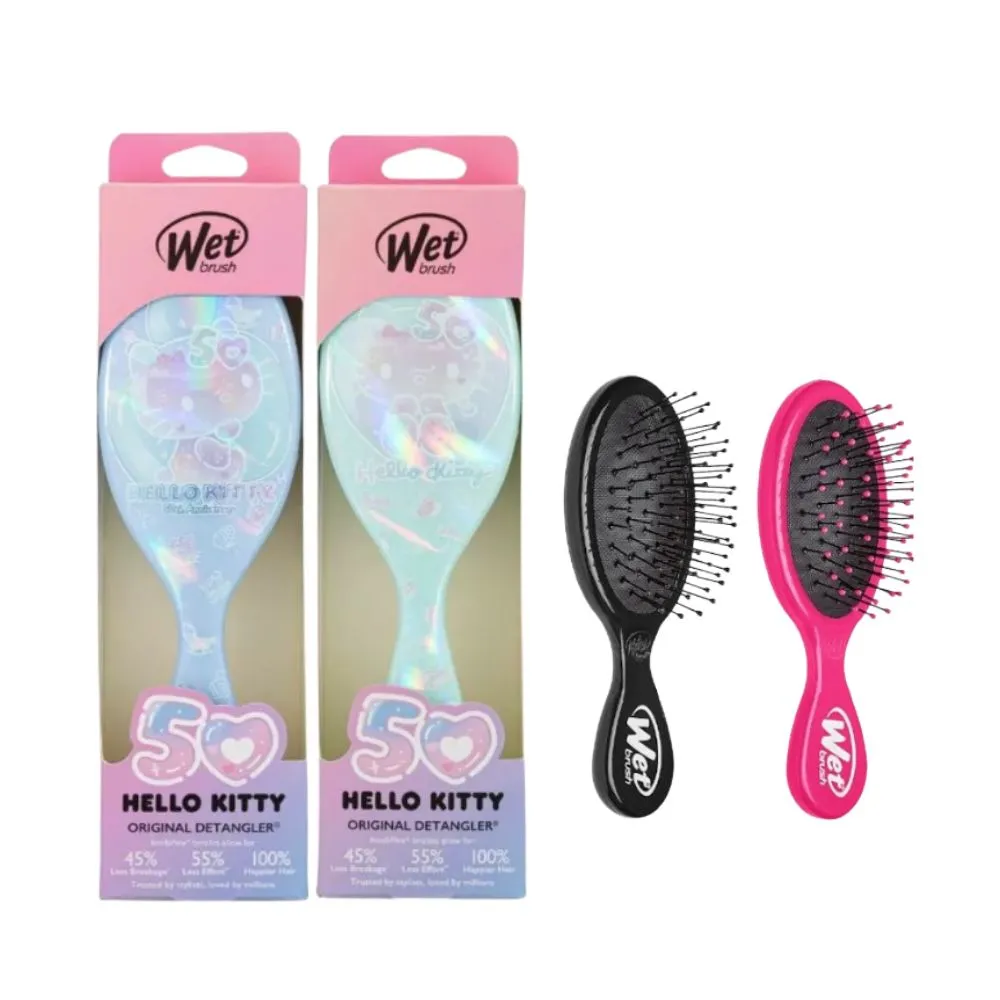 【Wetbrush】速乾去結氣墊經典梳50周年凱蒂貓綠/凱蒂貓藍+隨身梳(顏色任選)