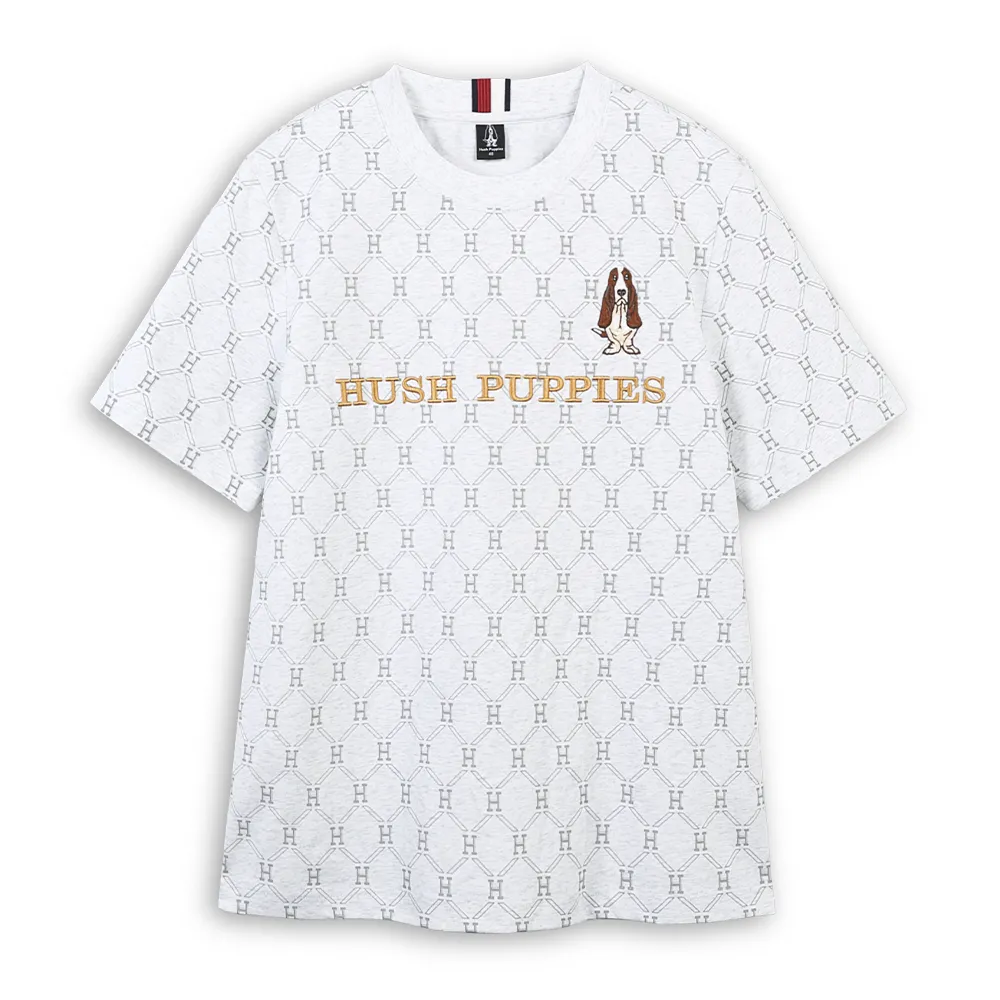 【Hush Puppies】男裝 T恤 滿版H刺繡狗T恤 (淺灰 / 63111905)