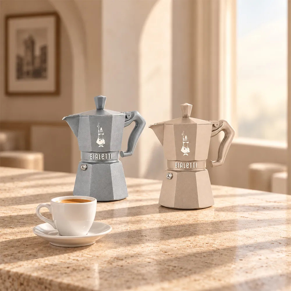 【Bialetti 比亞樂堤】臻選八角電火摩卡壺3杯-沙漠杏/霧岩灰(咖啡壺/免插電咖啡機)
