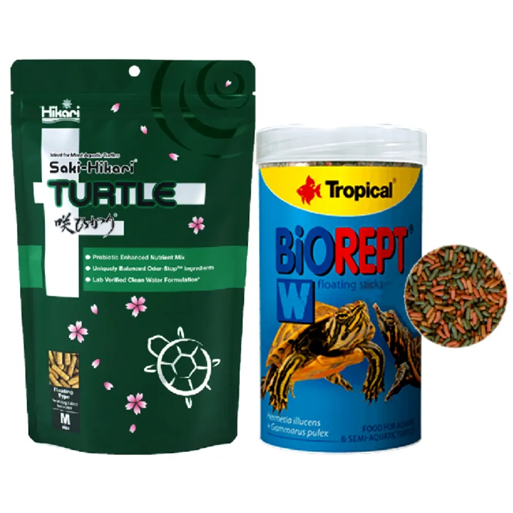 【HIKARI 高夠力】善玉菌烏龜飼料 M顆粒200g+Tropical德比克高蛋白烏龜成長飼料1L(適用於各種澤龜水龜烏龜)