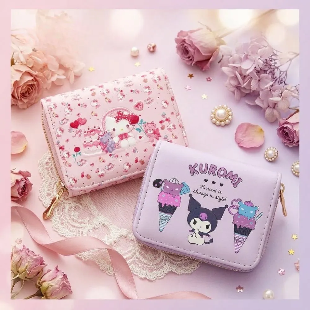 【SANRIO 三麗鷗】雙11 印花皮革短夾錢包酷洛米Hello Kitty皮夾零錢包閨蜜朋友孫女女兒女友生日禮物聖誕交 
