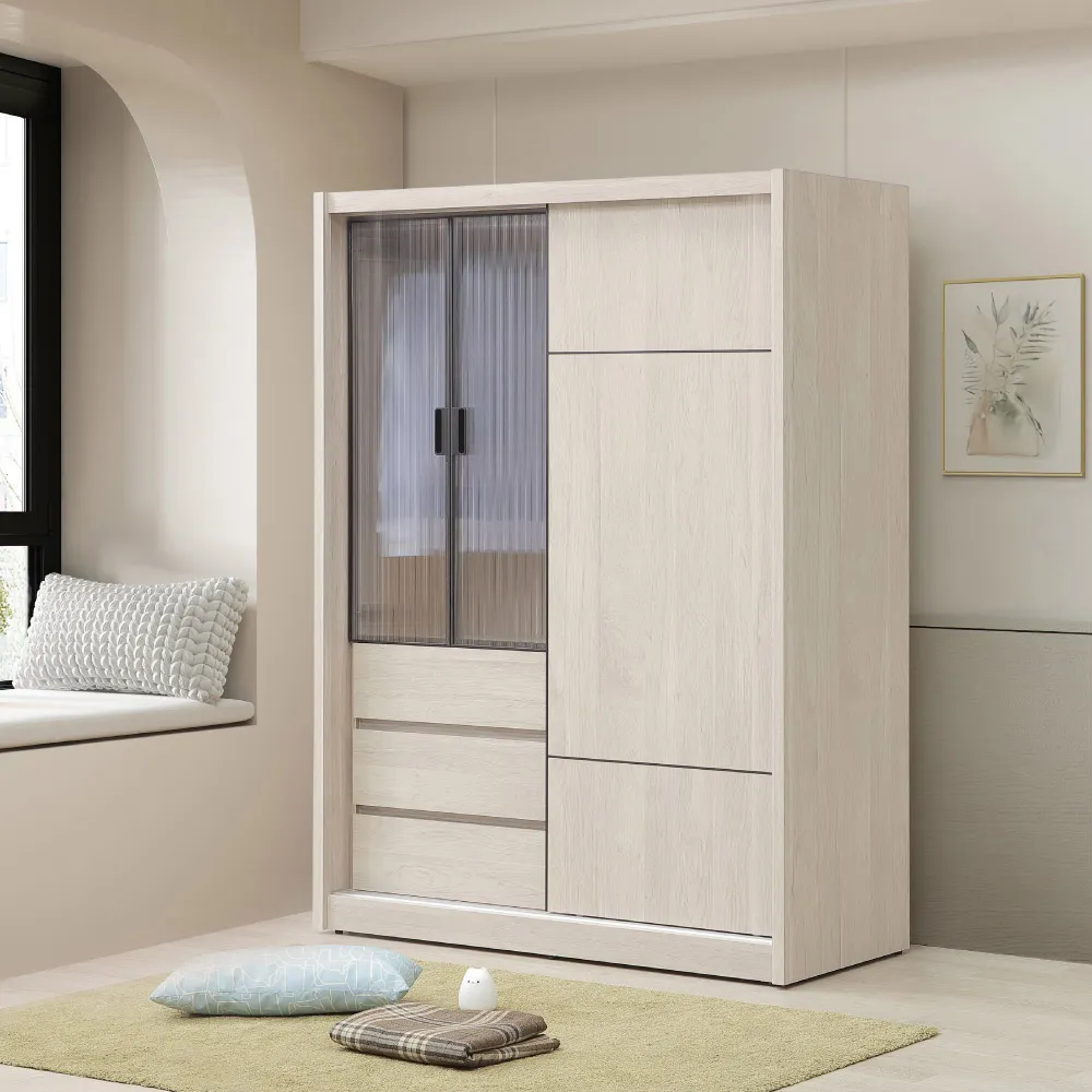 【WAKUHOME 瓦酷家具】Jerome自然溫潤白梧桐5X7尺推門衣櫃A015-C57